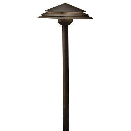 Kichler Round Tiered 21in 1-Light LED Path Light | Aged Bronze Aluminum | Garden & Walkway Accent | 8 x 21 in, Wet Rated | Model 16124AGZ30