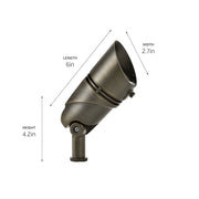 Kichler VLO LED Accent 6in High Lumen Spotlight | Centennial Brass | Outdoor Landscape & Accent | 6 x 2.75 x 4.5 in | Model 16160CBR27