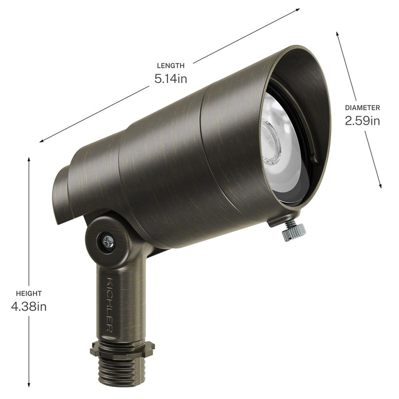 Kichler Integra 5in 375 Lm 35° Accent Light | Brass Centennial Brass | Landscape & Architectural Accent | 5.14 x 2.59 x 4.38 in | Model 16302CBR27