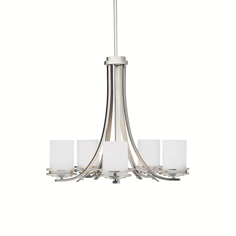 Kichler Hendrik 24in 5-Light Chandelier | Contemporary Brushed Nickel and Satin Etched Cased Opal Glass | Dining Room | 24 x 22 in | Model 1672NI