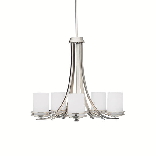Kichler Hendrik 24in 5-Light Chandelier | Contemporary Brushed Nickel and Satin Etched Cased Opal Glass | Dining Room | 24 x 22 in | Model 1672NI