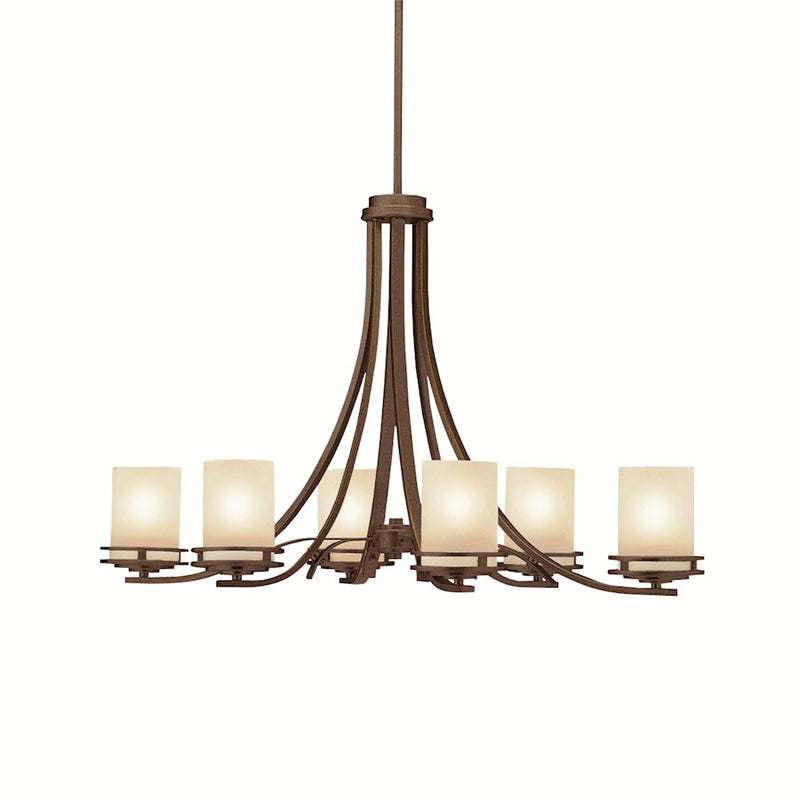 Kichler Hendrik 36in 6-Light Oval Chandelier | Contemporary Olde Bronze and Light Umber Glass | Dining Room & Great Room | Model 1673OZ
