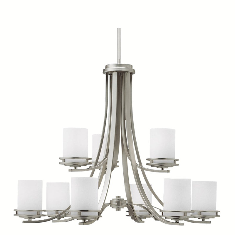 Kichler Hendrik 33in 9-Light Chandelier | Contemporary Brushed Nickel Steel with Satin Etched Cased Opal Glass | Dining Room & Foyer | Model 1674NI