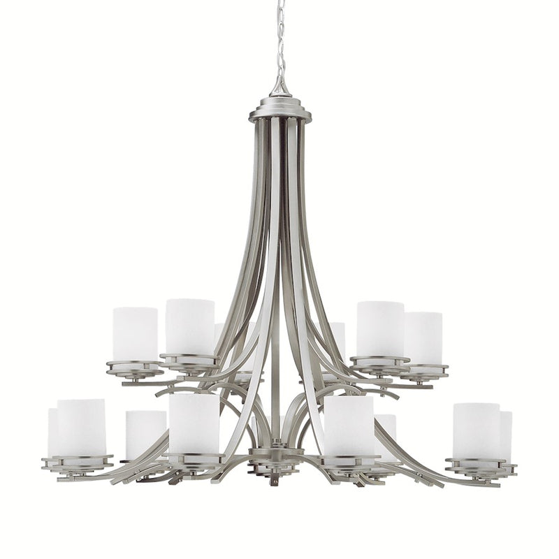 Kichler Hendrik 42in 15-Light Chandelier | Contemporary Brushed Nickel and Satin Etched Opal Glass | Dining Room & Grand Foyer | Model 1675NI
