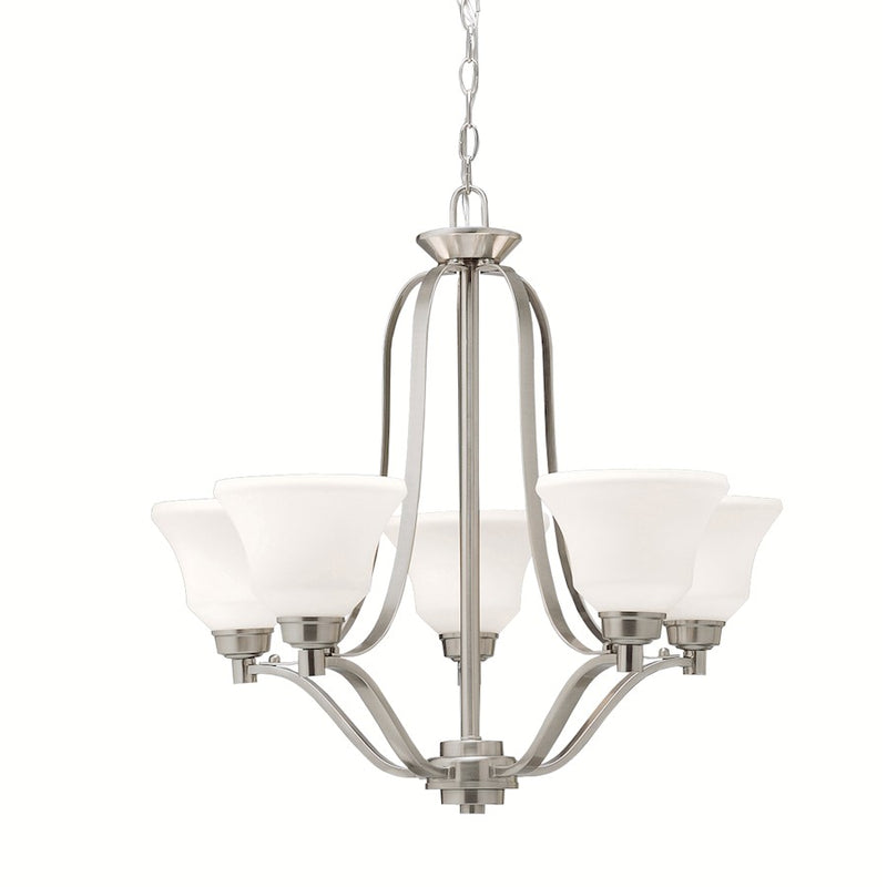 Kichler Langford 27in 5-Light Chandelier | Transitional Brushed Nickel and Satin Etched White Glass | Dining Room & Living Room | Model 1783NI