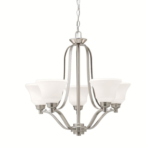 Kichler Langford 27in 5-Light Chandelier | Transitional Brushed Nickel and Satin Etched White Glass | Dining Room & Living Room | Model 1783NI