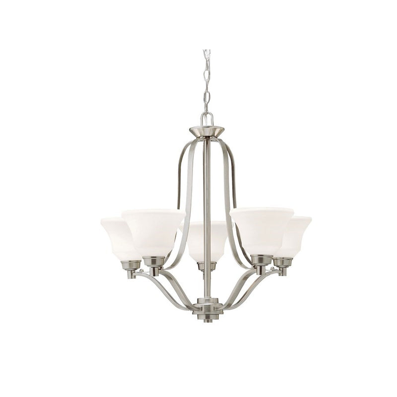 Kichler Langford 28in 5-Light Chandelier | Brushed Nickel and Satin Etched Glass | Dining Room | 28 x 24 in | Model 1783NIL18
