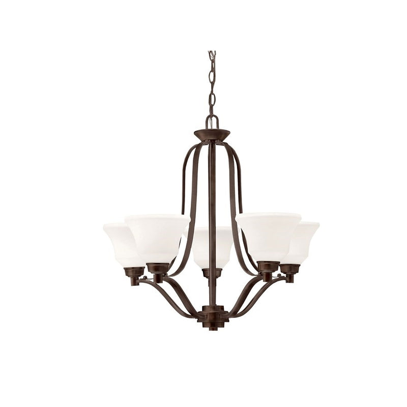 Kichler Langford 28in 5-Light Chandelier | Traditional Olde Bronze Satin Etched Glass | Dining Room & Living Room | 28 x 24 in | Model 1783OZL18