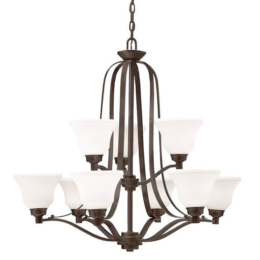 Kichler Langford 33in 9-Light Chandelier | Transitional Olde Bronze and Satin Etched White Glass | Dining Room & Foyer | 33 x 30 in | Model 1784OZ