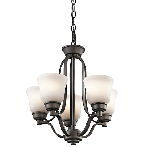 Kichler Langford 16in 5-Light Mini Chandelier | Transitional Olde Bronze and Satin Etched White | Dining Room & Kitchen Island | Model 1788OZ