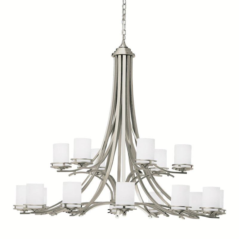 Kichler Hendrik 50in 18-Light Chandelier | Contemporary Brushed Nickel and Satin Etched Opal Glass | Grand Dining Room & Foyer | Model 1873NI