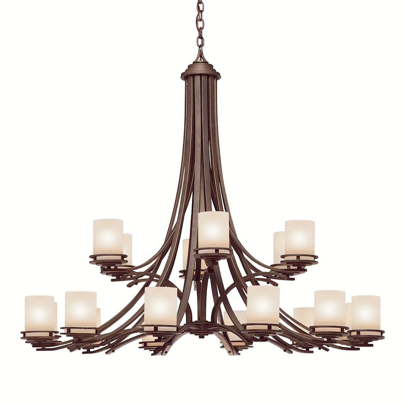 Kichler Hendrik 50in 18-Light Chandelier | Olde Bronze and Light Umber Glass | Dining Room & Living Room | 50 x 50 x 42 in | Model 1873OZ