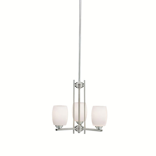 Kichler Eileen 18.5in 3-Light Mini Chandelier | Contemporary Brushed Nickel and Satin Etched Opal Glass | Dining Room & Bedroom | Model 1894NI