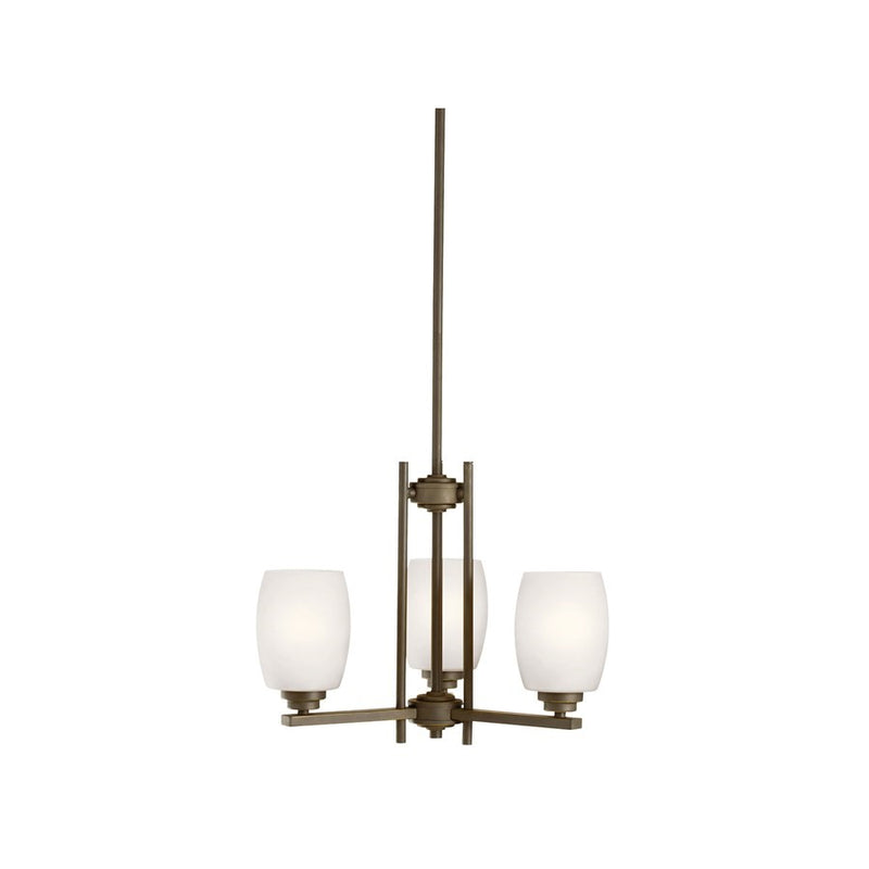 Kichler Eileen 18in 3-Light Mini Chandelier | Industrial Olde Bronze and Satin Etched Opal Glass | Kitchen Island & Dining Room | Model 1894OZSL18