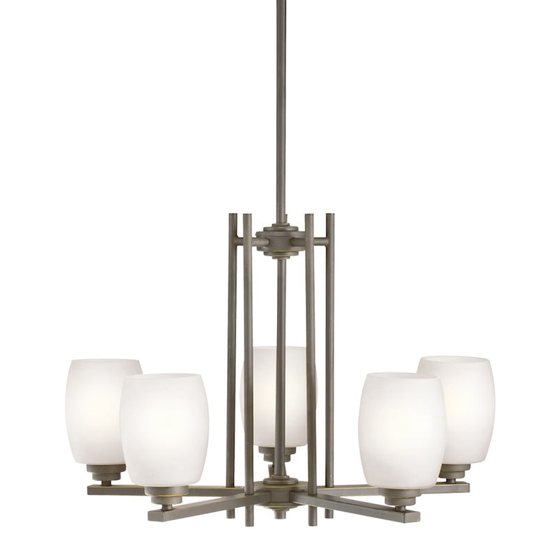 Kichler Eileen 24in 5-Light Chandelier | Contemporary Olde Bronze and Satin Etched Cased Opal Glass | Dining Room & Living Room | Model 1896OZS