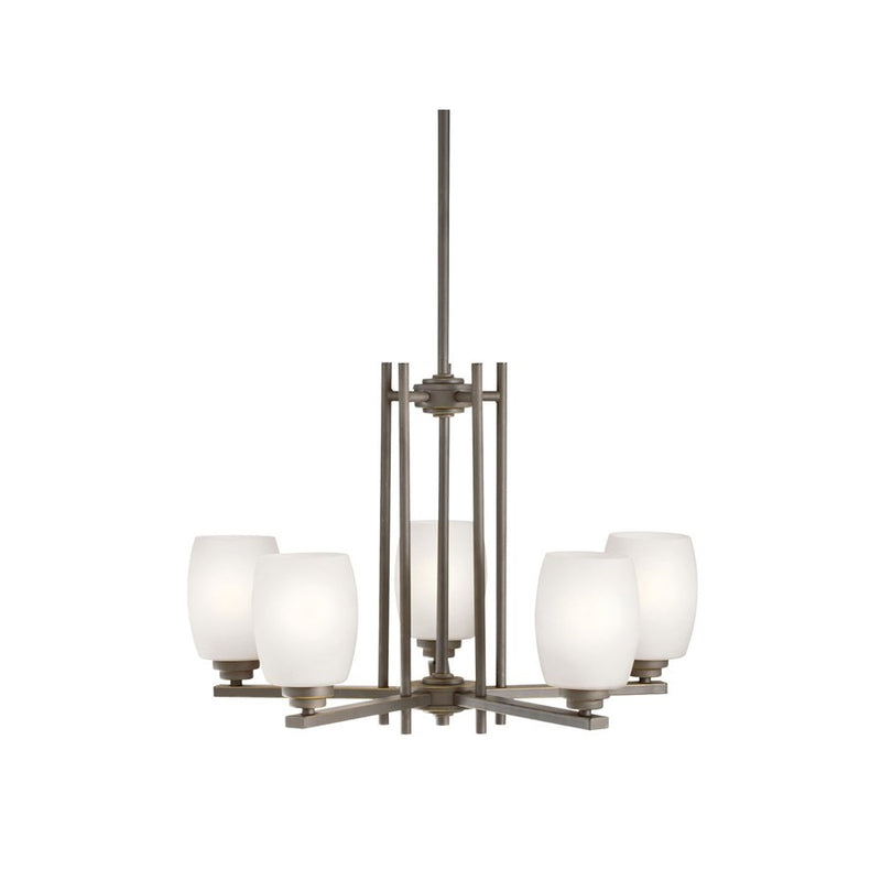 Kichler Eileen 24in 5-Light Chandelier | Olde Bronze and Satin Etched Cased Opal Glass | Dining Room & Kitchen Island | 24 x 16 in | Model 1896OZSL18