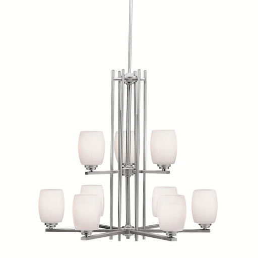 Kichler Eileen 30in 9-Light Chandelier | Brushed Nickel and Satin Etched Cased Opal Glass | Dining Room & Living Room | 30 x 28.25 in | Model 1897NI