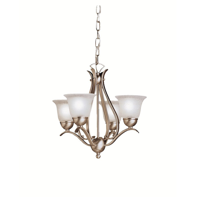 Kichler Dover 18in 4-Light Mini Chandelier | Transitional Brushed Nickel Steel and Etched Seeded Glass | Dining Room & Entryway | Model 2019NI
