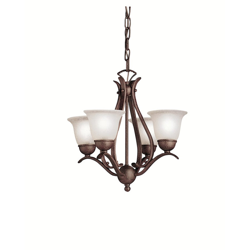 Kichler Dover 18in 4-Light Mini Chandelier | Transitional Tannery Bronze and Etched Seeded Glass | Dining Room & Entryway | 18 x 16 in | Model 2019TZ