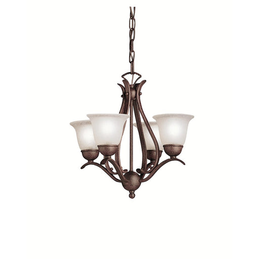 Kichler Dover 18in 4-Light Mini Chandelier | Transitional Tannery Bronze and Etched Seeded Glass | Dining Room & Entryway | 18 x 16 in | Model 2019TZ