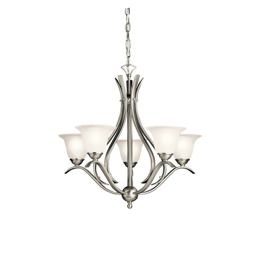 Kichler Dover 24in 5-Light Chandelier | Transitional Brushed Nickel Steel and Etched Seeded Glass | Dining Room & Foyer | 24 x 23 in | Model 2020NI