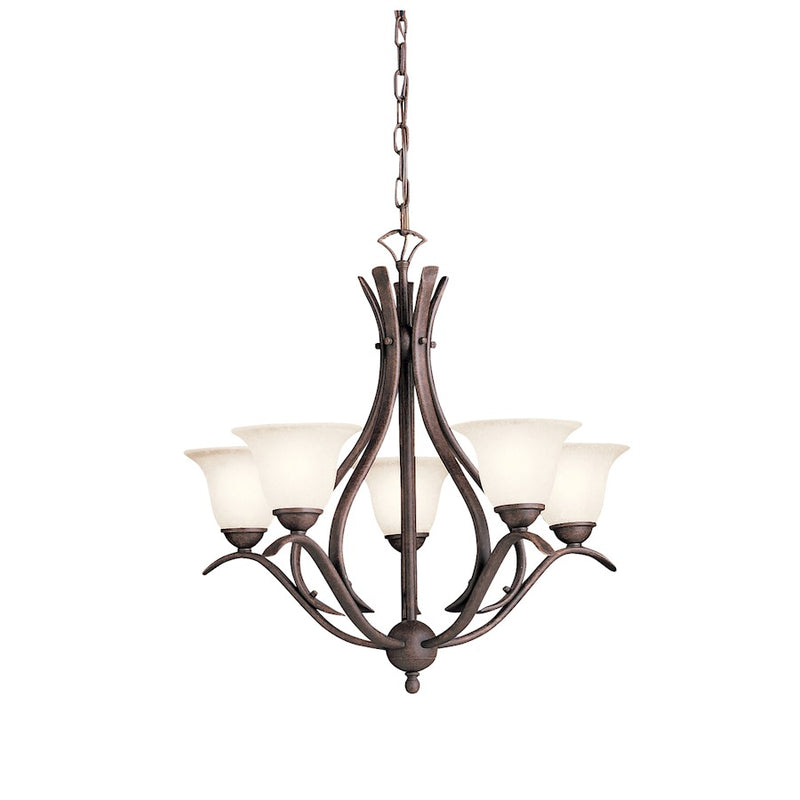 Kichler Dover 24in 5-Light Chandelier | Transitional Tannery Bronze and Etched Seeded Glass | Dining Room & Foyer | 24 x 24 x 23 in | Model 2020TZ