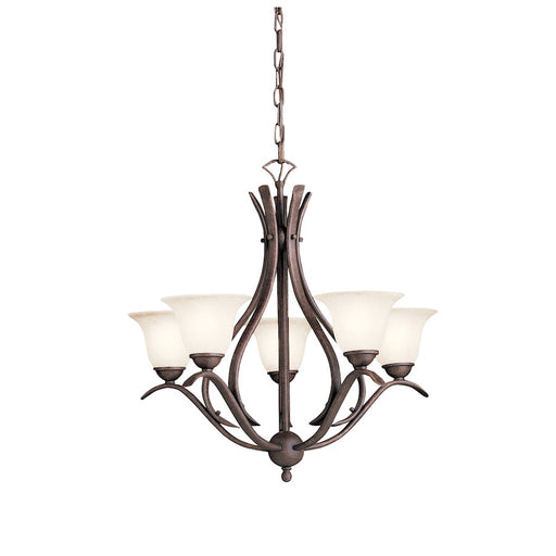 Kichler Dover 24in 5-Light Chandelier | Transitional Tannery Bronze and Etched Seeded Glass | Dining Room & Foyer | 24 x 24 x 23 in | Model 2020TZ