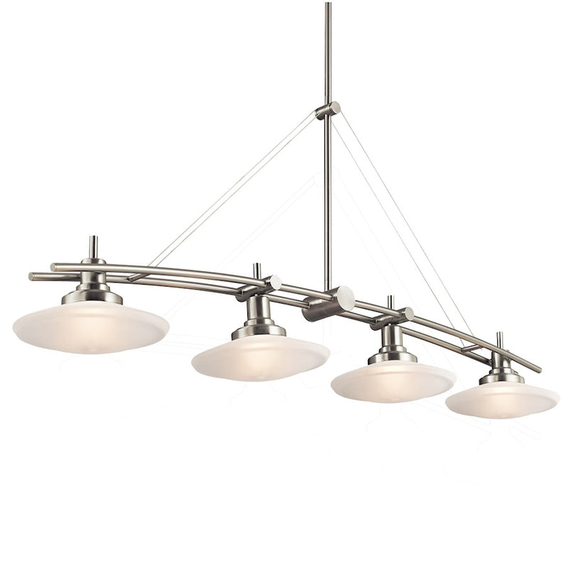 Kichler Structures 48in 4-Light Linear Chandelier | Contemporary Brushed Nickel and Satin Etched Glass | Kitchen Island & Dining Room | Model 2043NI