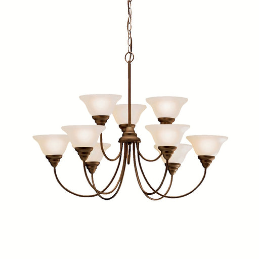 Kichler Telford 34in 9-Light Chandelier | Olde Bronze and Umber Etched Glass | Dining Room & Living Room | 34 x 25 in | Model 2077OZ