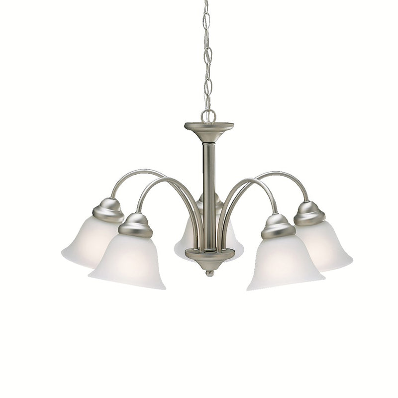 Kichler Wynberg 24in 5-Light Chandelier | Brushed Nickel and Satin Etched Glass | Dining Room & Living Room | 24 x 24 x 14 in | Model 2093NI