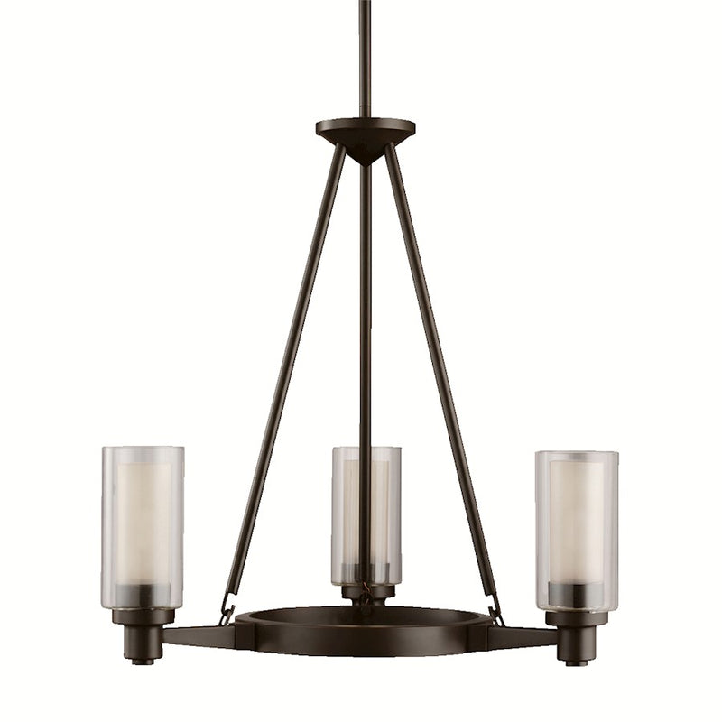 Kichler Circolo 22in 3-Light Chandelier | Contemporary Olde Bronze and Clear Glass | Dining Room & Foyer | 22 x 22 x 22 in | Model 2343OZ