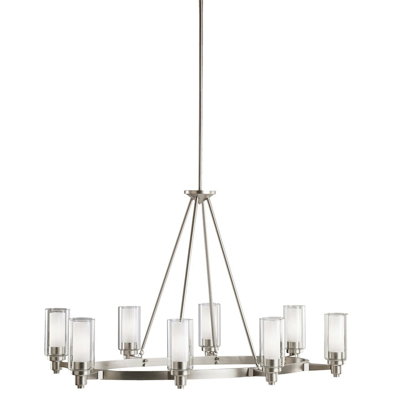 Kichler Circolo 36in 8-Light Oval Chandelier | Brushed Nickel and Clear Glass with Satin Etched Opal | Dining Room & Living Room | Model 2345NI