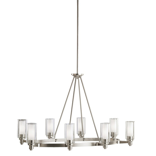 Kichler Circolo 36in 8-Light Oval Chandelier | Brushed Nickel and Clear Glass with Satin Etched Opal | Dining Room & Living Room | Model 2345NI