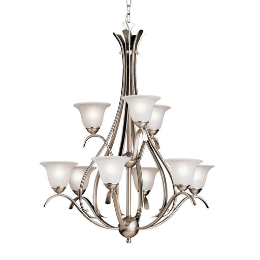 Kichler Dover 28in 9-Light Chandelier | Transitional Brushed Nickel and Etched Seeded Glass | Foyer & Large Room | 28 x 28 x 37 in | Model 2520NI