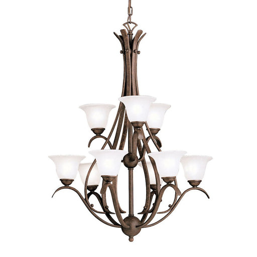 Kichler Dover 28in 9-Light Chandelier | Transitional Tannery Bronze and Etched Seeded Glass | Foyer & Dining Room | 28 x 28 x 37 in | Model 2520TZ