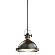 Kichler Hatteras Bay 12in 1-Light Pendant | Industrial Olde Bronze Steel Fresnel Lens | Kitchen Island & Dining Room | 12 x 11 in | Model 2665OZ