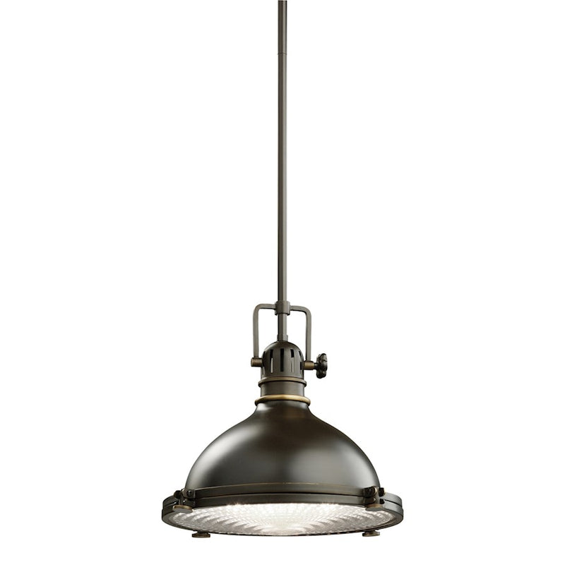 Kichler Hatteras Bay 12in 1-Light Pendant | Industrial Olde Bronze Steel Fresnel Lens | Kitchen Island & Dining Room | 12 x 11 in | Model 2665OZ
