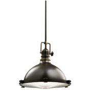 Kichler Hatteras Bay 13.25in 1-Light Pendant | Industrial Olde Bronze and Fresnel Lens | Kitchen Island & Dining Room | 13.25 x 12 in | Model 2666OZ