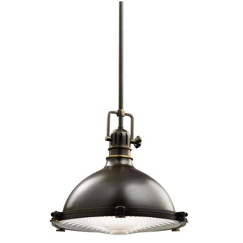 Kichler Hatteras Bay 13.25in 1-Light Pendant | Industrial Olde Bronze and Fresnel Lens | Kitchen Island & Dining Room | 13.25 x 12 in | Model 2666OZ