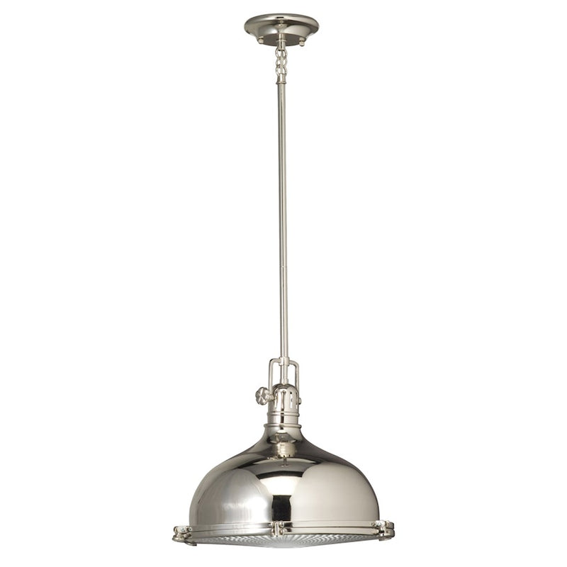 Kichler Hatteras Bay 13.25in 1-Light Pendant | Industrial Polished Nickel and Fresnel Lens | Kitchen Island | 13.25 x 12 in | Model 2666PN