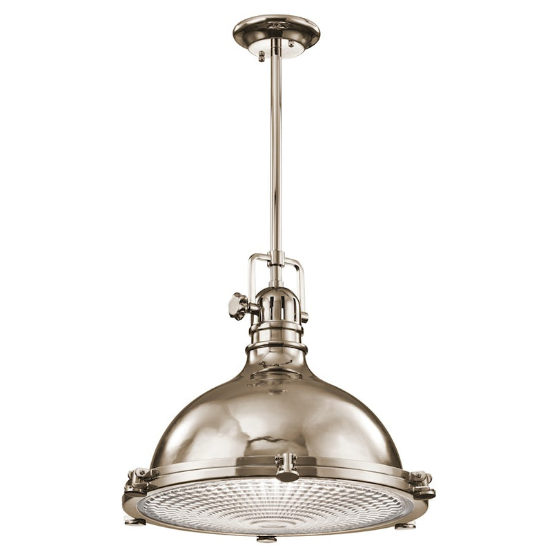 Kichler Hatteras Bay 18in 1-Light Pendant | Polished Nickel and Fresnel Lens | Kitchen Island & Dining Room | 18 x 16 in | Model 2682PN