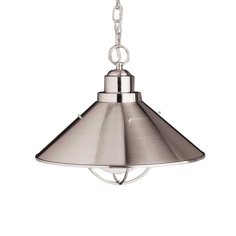 Kichler Seaside 16in 1-Light Outdoor Pendant | Brushed Nickel Steel | Covered Patios & Porches | 16 x 13 in | Model 2713NI