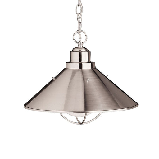 Kichler Seaside 16in 1-Light Outdoor Pendant | Brushed Nickel Steel | Covered Patios & Porches | 16 x 13 in | Model 2713NI