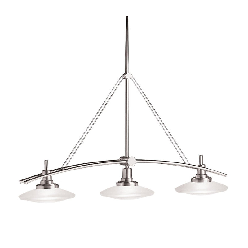 Kichler Structures 37in 3-Light Linear Chandelier | Brushed Nickel and Satin Etched Glass | Kitchen Island & Dining Room | Model 2955NI
