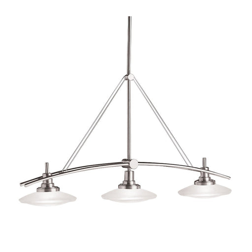 Kichler Structures 37in 3-Light Linear Chandelier | Brushed Nickel and Satin Etched Glass | Kitchen Island & Dining Room | Model 2955NI