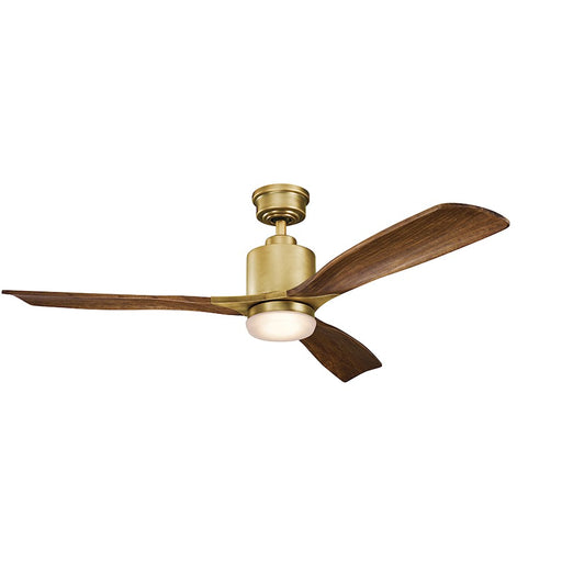 Kichler Ridley II 52in 1-Light Ceiling Fan | Transitional Natural Brass Steel and Etched Opal Glass | Living Room & Bedroom | Model 300027NBR