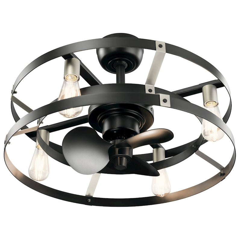 Kichler Cavelli 25in 4-Light Fandelier | Industrial Satin Natural Bronze and Brass | Living Room & Bedroom | 25 x 16 in | Model 300040SNB