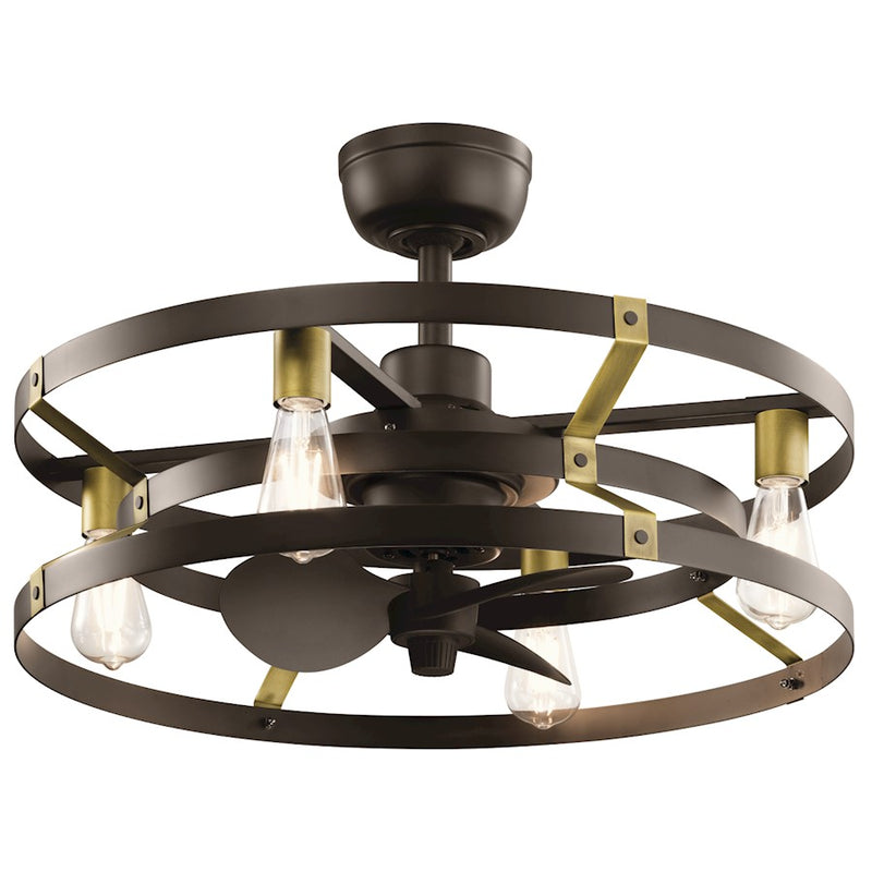 Kichler Cavelli 25in 4-Light Fandelier | Industrial Satin Natural Bronze and Brass | Living Room & Bedroom | 25 x 16 in | Model 300040SNB