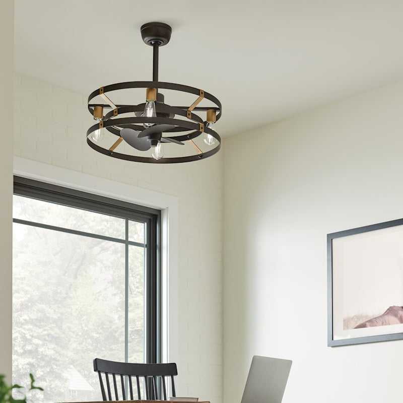 Kichler Cavelli 25in 4-Light Fandelier | Industrial Satin Natural Bronze and Brass | Living Room & Bedroom | 25 x 16 in | Model 300040SNB