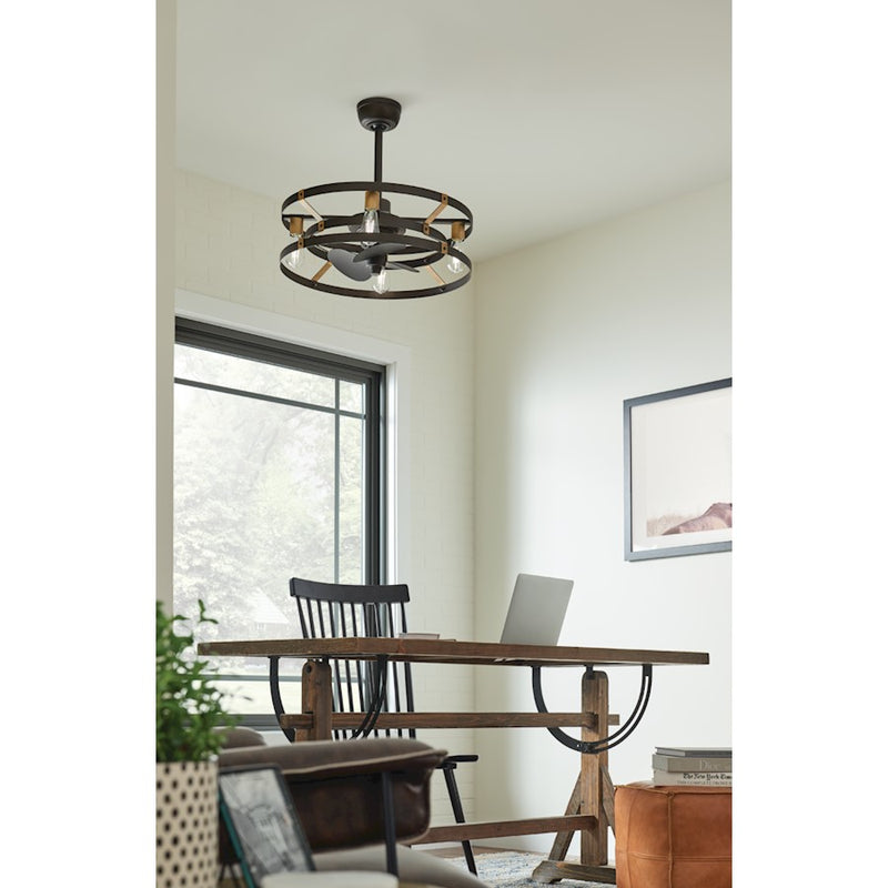 Kichler Cavelli 25in 4-Light Fandelier | Industrial Satin Natural Bronze and Brass | Living Room & Bedroom | 25 x 16 in | Model 300040SNB